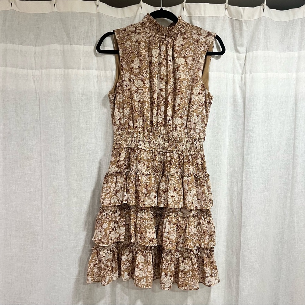 Express Floral Sleeveless Mock Neck Tiered Ruffle Dress